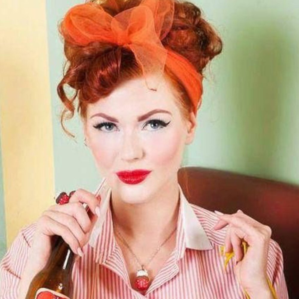 Orange Pinup Nylon chiffon head scarf rockabilly Pinup